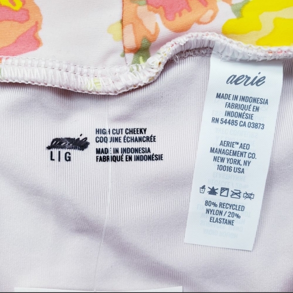 2/$25 Aerie NWT  Floral Print High Cut Cheeky Bikini Bottom -L - Picture 4 of 5